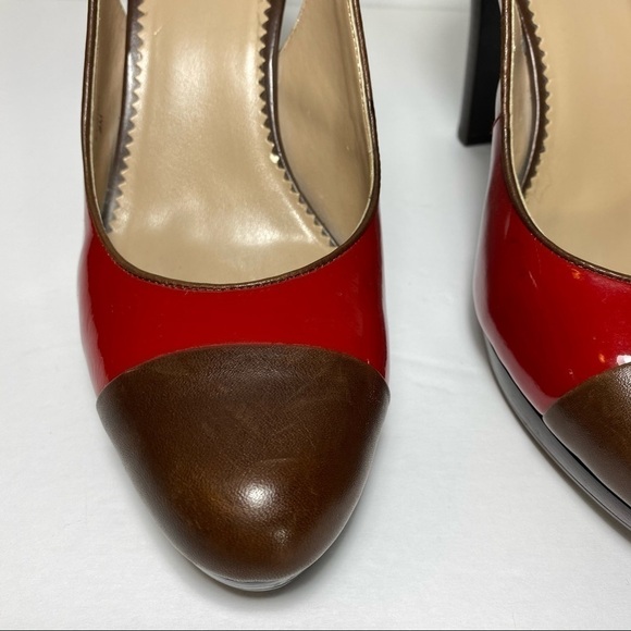 TAHARI Red Parent / Leather Sling Back Size 8M Women's Shoes With Brown Toe Cap - Picture 11 of 15